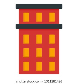 Red building icon. Flat illustration of red building vector icon for web design