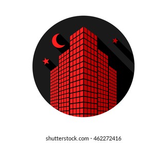 red building icon skyscraper cityscape architecture construction image vector 