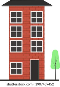 Rotes Gebäude, Illustration, Vektorgrafik auf weißem Hintergrund.