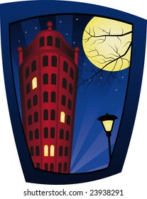 Red building at night in the moonlight - find jpeg-Version in my Portfolio