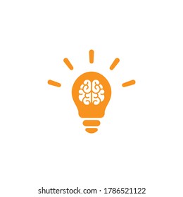 red  bulb with brain and rays flat icon. Isolated on white. New business idea. smart, clever, creative symbol  Vector illustration.  Knowledge, solution, innovation sign