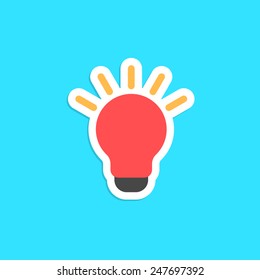red bulb icon sticker isolated on blue background. concept of innovation, new solution, eureka and novel idea. flat style trendy modern logo design vector illustration