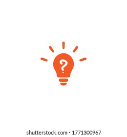 Red Bulb With Question And Rays. Flat Icon. Isolated On White Background. FAQ Icon.  New Business Idea. Vector Illustration. Curiosity Logo.