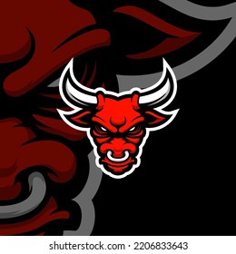 Red bull head esport gaming mascot logo illustration