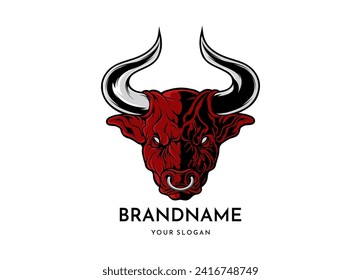 Red Bull head face logo, isolated on white background, animal team emblem, design elements, vector illustration