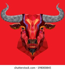 Red bull head with geometric pattern- Vector illustration