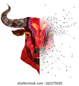 Red bull head with geometric pattern- Vector illustration