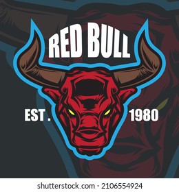 Red bull head mascot logo vector illustration