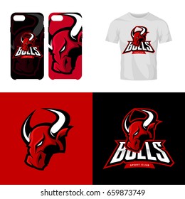 Red bull head sport club isolated vector logo concept. Modern professional team badge mascot design. Premium quality wild animal t-shirt tee print illustration. Smart phone case accessory emblem.