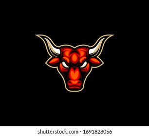 Red bull head vector, angry bull head 