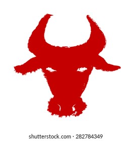 Red Bull Head vector illustration. Angry bull grunge paint silhouette. Inspired by San Fermin Festival (Pamplona, Spain) vector illustration. Isolated on white. Clip art, Eps 10.