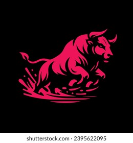 Red bull isolated graphic design vector. Attacked, jumping. Illustration vector logo.