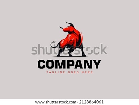 Red Bull Lifting One Leg. Vintage Modern Logo Design Template
