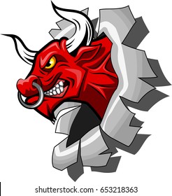 Red bull mascot face. Vector illustration