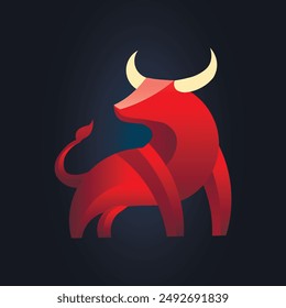 
Red Bull on Blue Background - Golden Ratio Illustration. Geometric Bull Design .Vector Illustration. Buffalo, Bison, Taurus Logo.