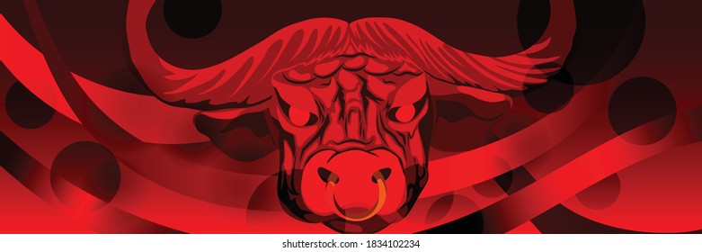 Red bull on a gradient background. The symbol of the Chinese New Year. Vector illustration.
