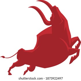 Red Bull Or Ox Silhouette Symbol Of 2021 Year Of The Ox. Vector Illustration Isolated On Transparent Background