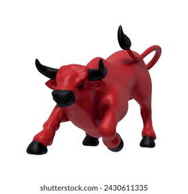 Red Bull realistic 3d cartoon style. Bull isolated on white background. Vector illustration svg