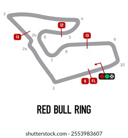 Red Bull Ring Circuit Vector. Circuit Race Track Illustration with Editable Stroke. Stock Vector.