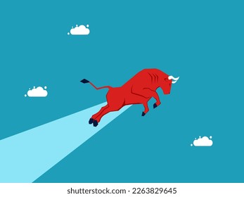 Red bull soars up in the sky. Stocks up in a bull market. investment concept vector illustration