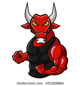 Una mascota fuerte del toro rojo. Ilustración del vector