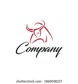 Red bull vector logo design. Bull Taurus Bison Buffalo logo design vector template.