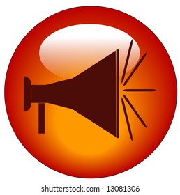red bullhorn or megaphone web button or icon - vector
