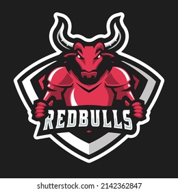 Red Bulls vector mascot logo design with modern illustration concept style for badge, emblem, e sport logo and tshirt printing.