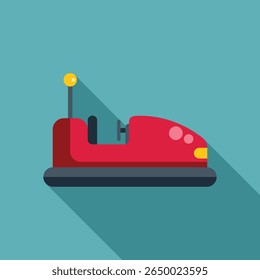 Red bumper car providing fun and entertainment at an amusement park, side view with long shadow