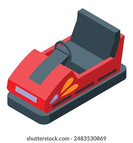 Red bumper car waiting for a driver to race against other colorful cars