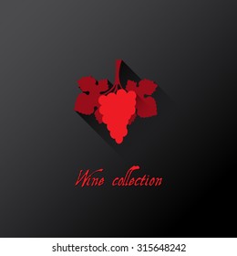 Red bunch of grapes in flat style with shadows. Template for logo, label, emblem, icon, symbol.Vector illustration.