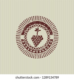 Red bunch of grapes icon inside distress rubber stamp