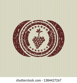 Red bunch of grapes icon inside distress rubber stamp