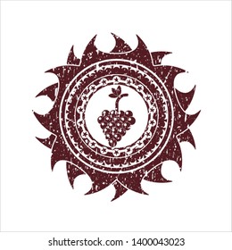 Red bunch of grapes icon inside distressed grunge stamp