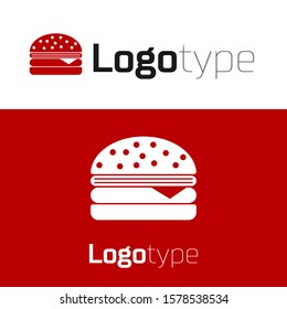 Red Burger icon isolated on white background. Hamburger icon. Cheeseburger sandwich sign. Logo design template element. Vector Illustration