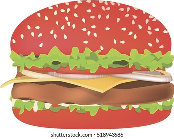 Red burger isolated on white background