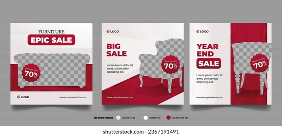 Red burgundy furniture sale social media template banner house architecture service and furniture promotion. fully editable for social media square post frame sale poster and website ad