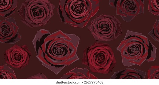 Red burgundy roses. Seamless background of red roses. Vector illustration