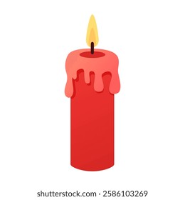 Red burning candle in cartoon flat style. Design elements for home decor, Valentines Day, wedding, bachelorette party.