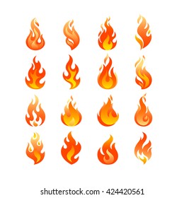 Red Burning Fire Flame Logo set design vector template. Burn Fireball concept icon pack. Hot Inferno illustration. Bonfire creative collection.