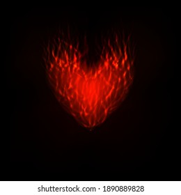 Rotes brennendes Herz mit Feuer auf schwarzem Hintergrund . Designs für Banner, Valentinstag, Karten . Vektorgrafik