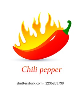 Red burning hot chili pepper. flames of fire engulfed vegetables. flat vector illustration isolated on white background