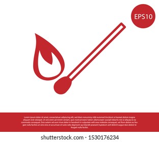 Red Burning match with fire icon isolated on white background. Match with fire. Matches sign.  Vector Illustration
