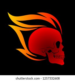 Red Burning Skull Profile Design Element on Background
