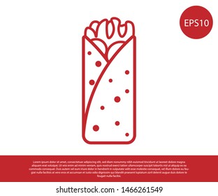Red Burrito icon isolated on white background. Traditional mexican fast food. Vector Illustration