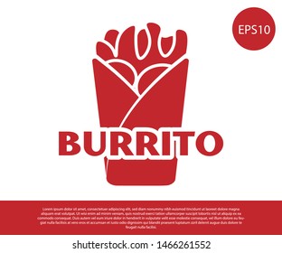 Red Burrito icon isolated on white background. Traditional mexican fast food. Vector Illustration
