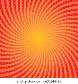 Red burst background. Swirling radial pattern. Vector illustration.