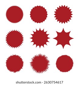 Red Burst Badge Vector Set – Starburst and Explosion Shapes for Sale Tags, Labels, Promotions, and Graphic Design Projects