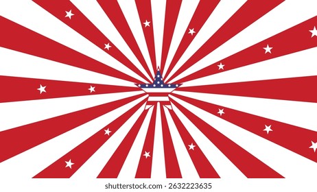 Red burst design with stars and white stripes. Classic style for July 4th.