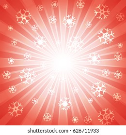 Red burst with many white snowflake for abstract vector design background concept